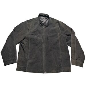 Prague Mens XXL Black Genuine Leather Suede Full Zip Mock Neck Jacket
